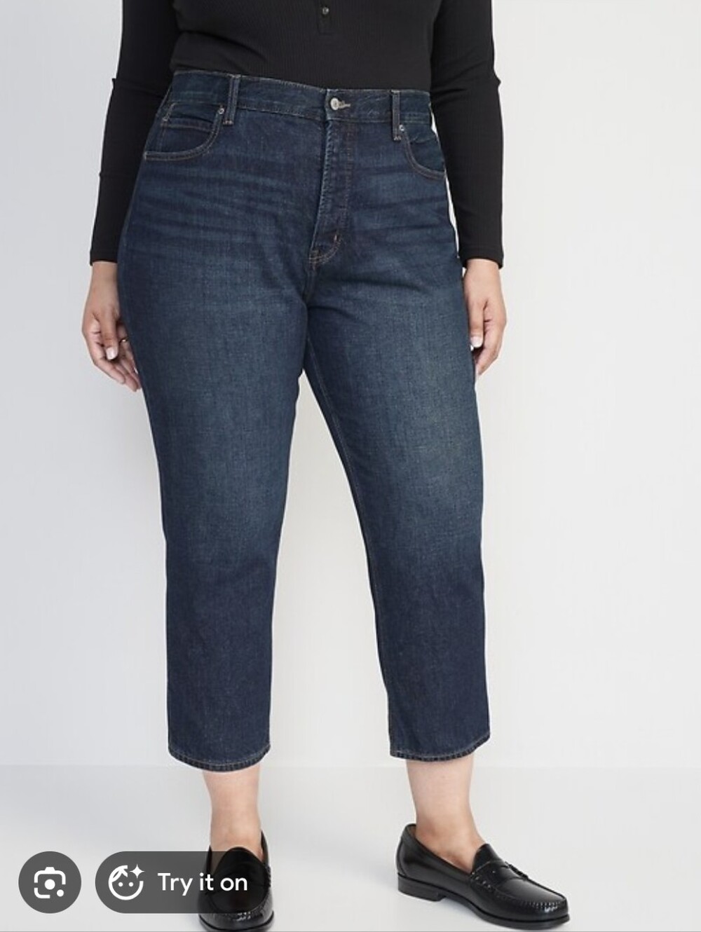 Old Navy Womens High Rise Slouchy Straight Jeans Cropped Dark Wash Plus Size 28